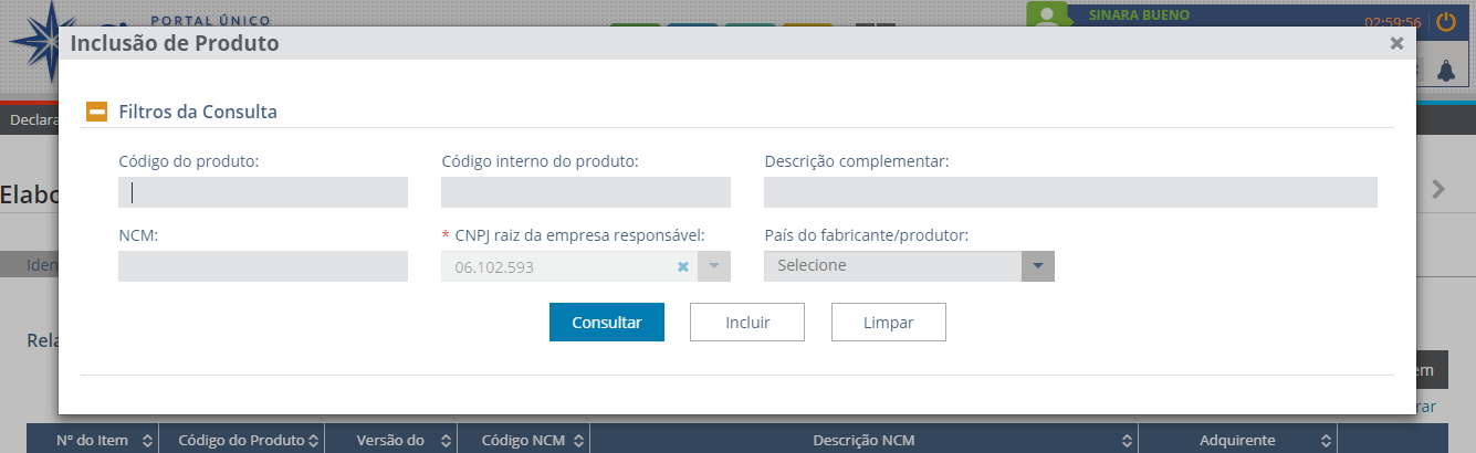 Elaboração da DUIMP - Inclusão de Produto